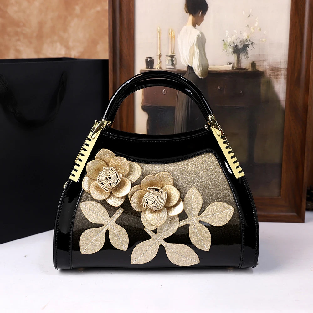 Women's Rhinestone Floral Dumpling Tote Bag