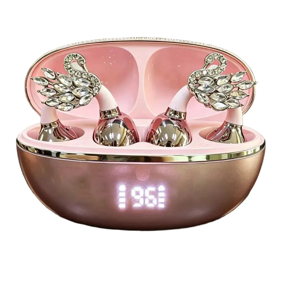 Women's Rhinestone Swan Open Ear Bluetooth 5.4 Wireless Earbuds JS685