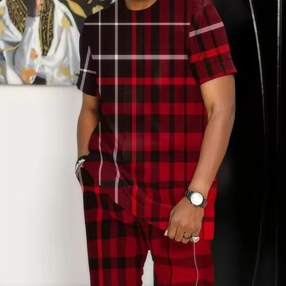 Men's Oversized 3D Printed T-Shirt and Pants 2-Piece Set