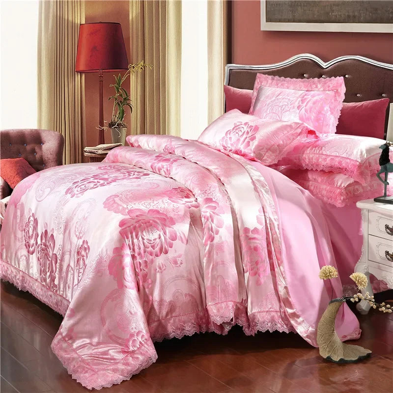 Satin Jacquard Bedding Set and Luxury Flower Duvet Cover Set