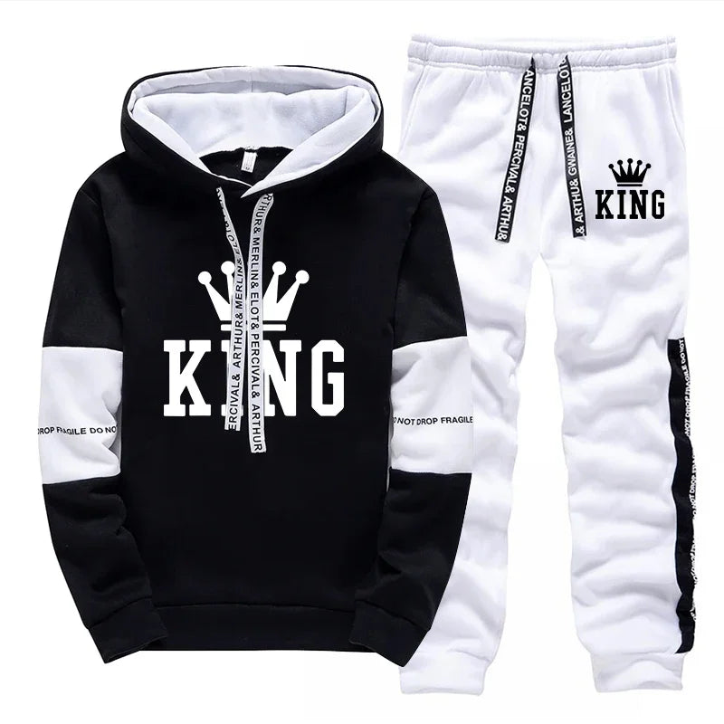 Men's Casual Print Hoodie and Sweatpants Two Piece Tracksuit Set