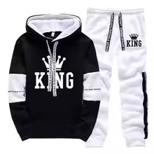Men's Casual Print Hoodie and Sweatpants Two Piece Tracksuit Set