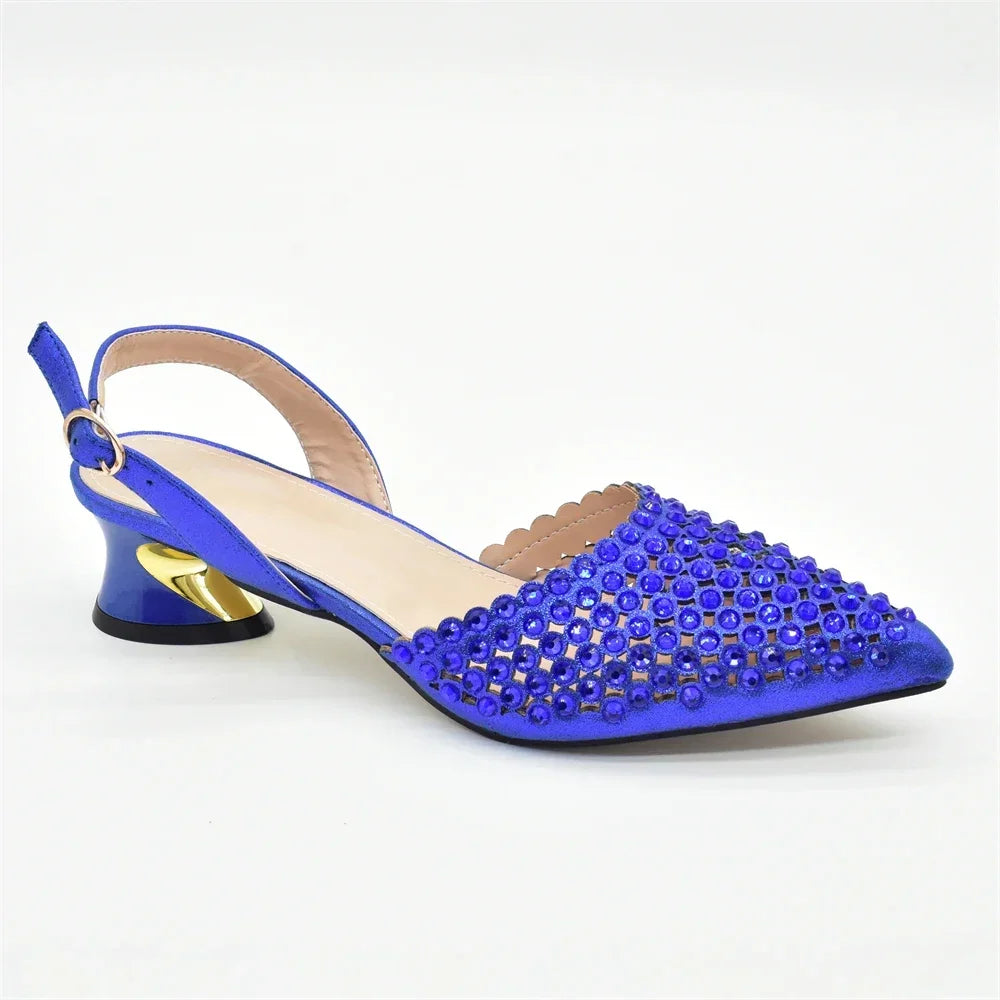 Women's Rhinestone Pointed Toe Mid Heel Pumps and Bag Set