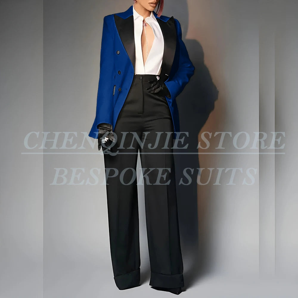 Women's Double Breasted Peak Lapel Slim Fit Pants Suit