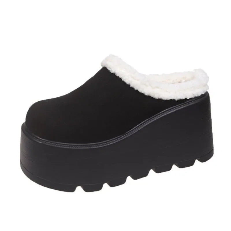 2025 New 9cm Women's Platform Heel Mules Casual Buckle Shoes Closed Toe Backless Slip On Walking Increase Height Wedge Slippers