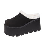 2025 New 9cm Women's Platform Heel Mules Casual Buckle Shoes Closed Toe Backless Slip On Walking Increase Height Wedge Slippers