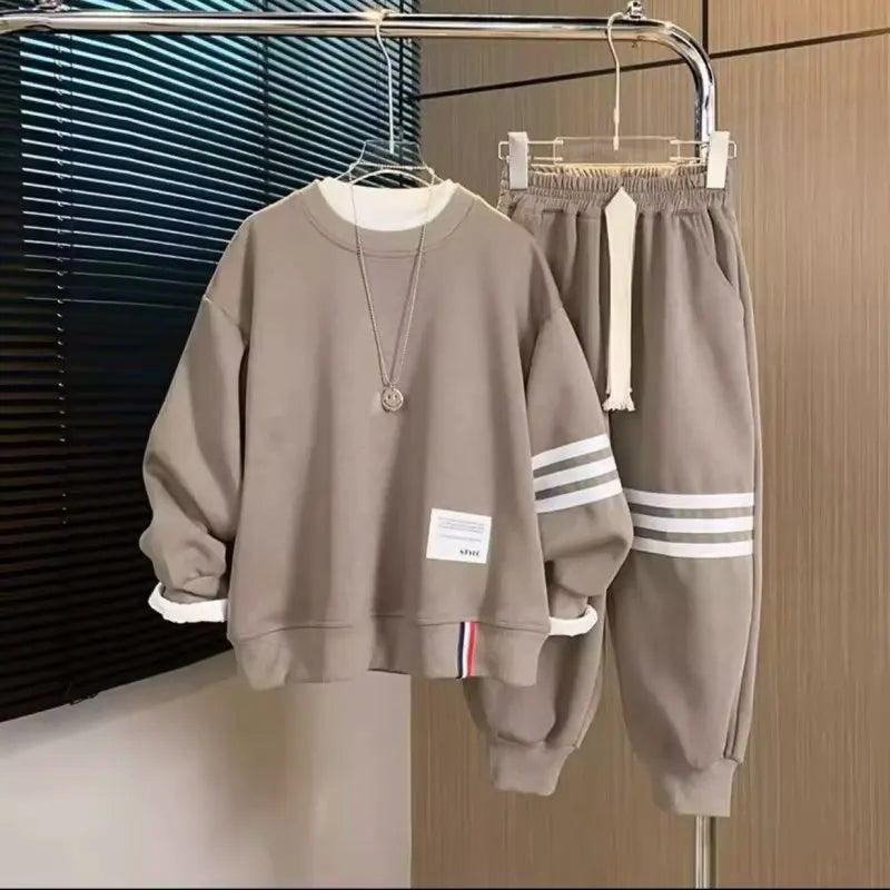 Kids' Pullover Sweatshirt Cotton Sports Pants Set