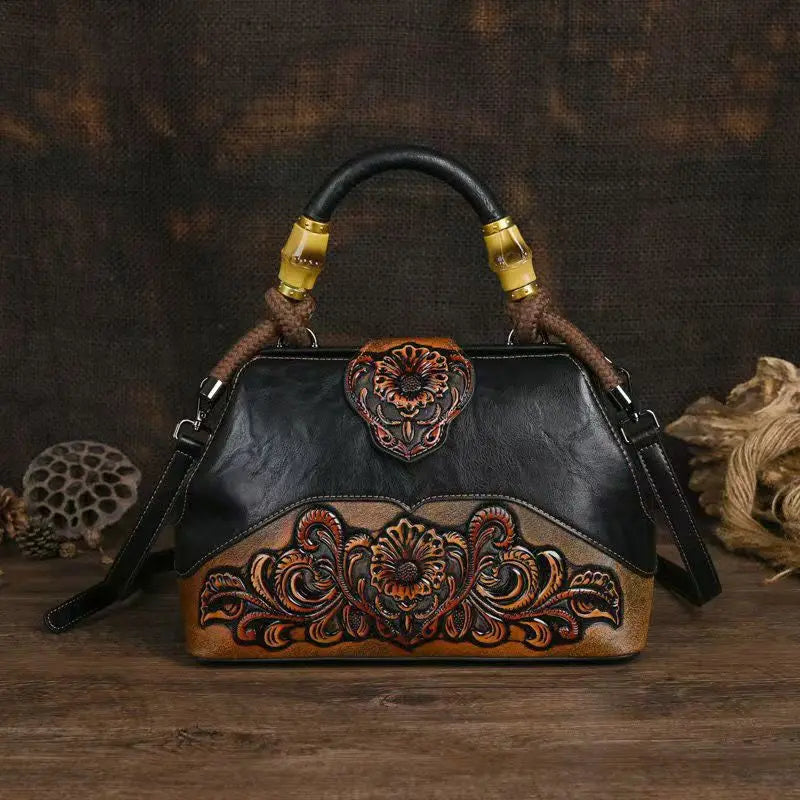 Women's Vintage Floral Embossed PU Leather Backpack