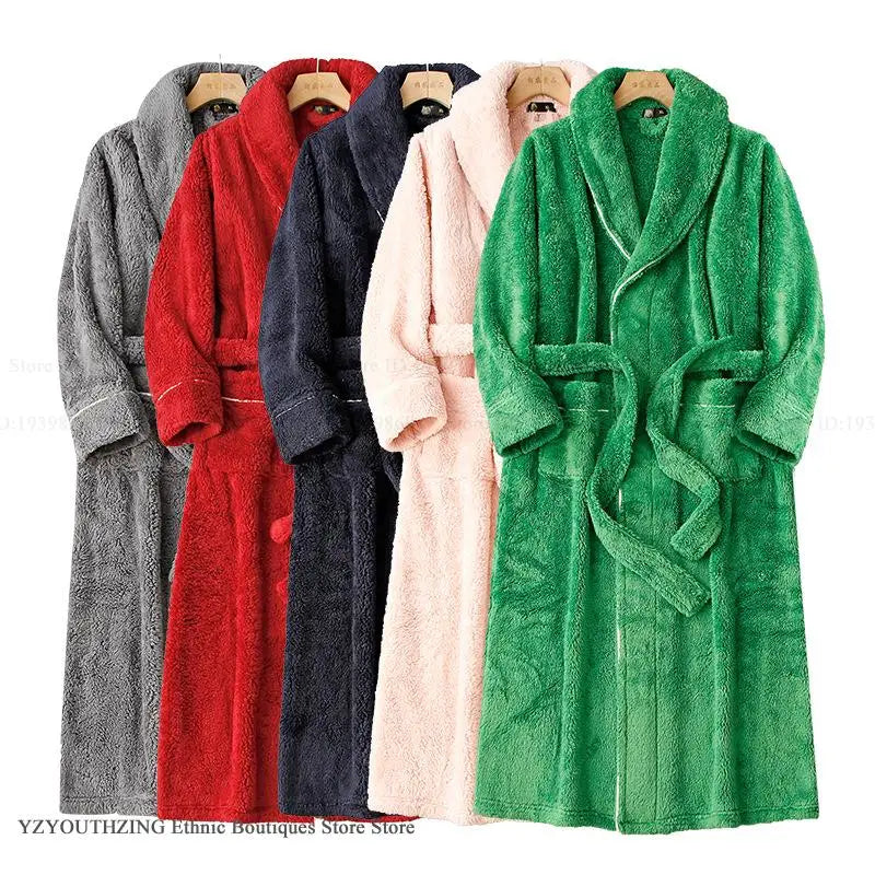 Unisex Thick Coral Fleece Warm Long Kimono Robe