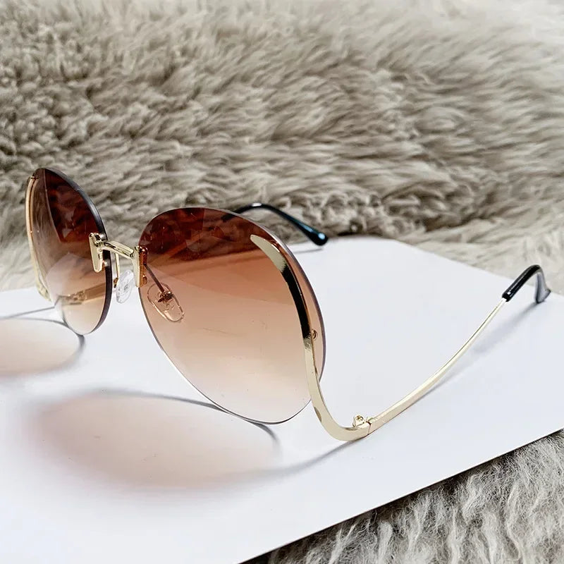 Women's Trendy Round Geometric Metal Oversized Sunglasses