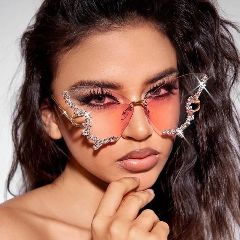 Women's Trendy Butterfly Diamond Rimless Oversized Sunglasses