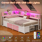Twin Metal Corner Daybed Frame with Bookcase Storage and Drawers