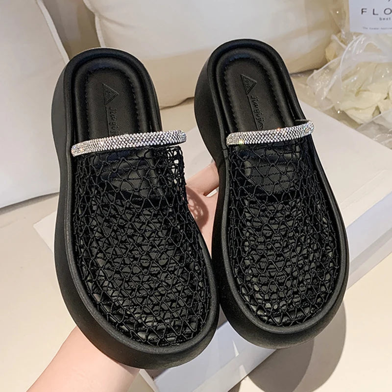 Women's Platform Summer Sandals Rhinestone Decoration Non-Slip Outdoor Slides