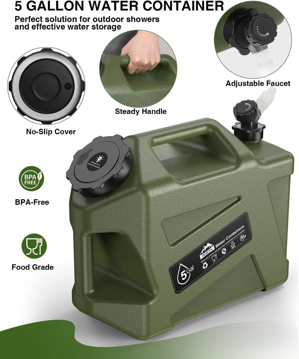 Portable Camping Shower with Rechargeable Pump and 5-Gallon Water Jug