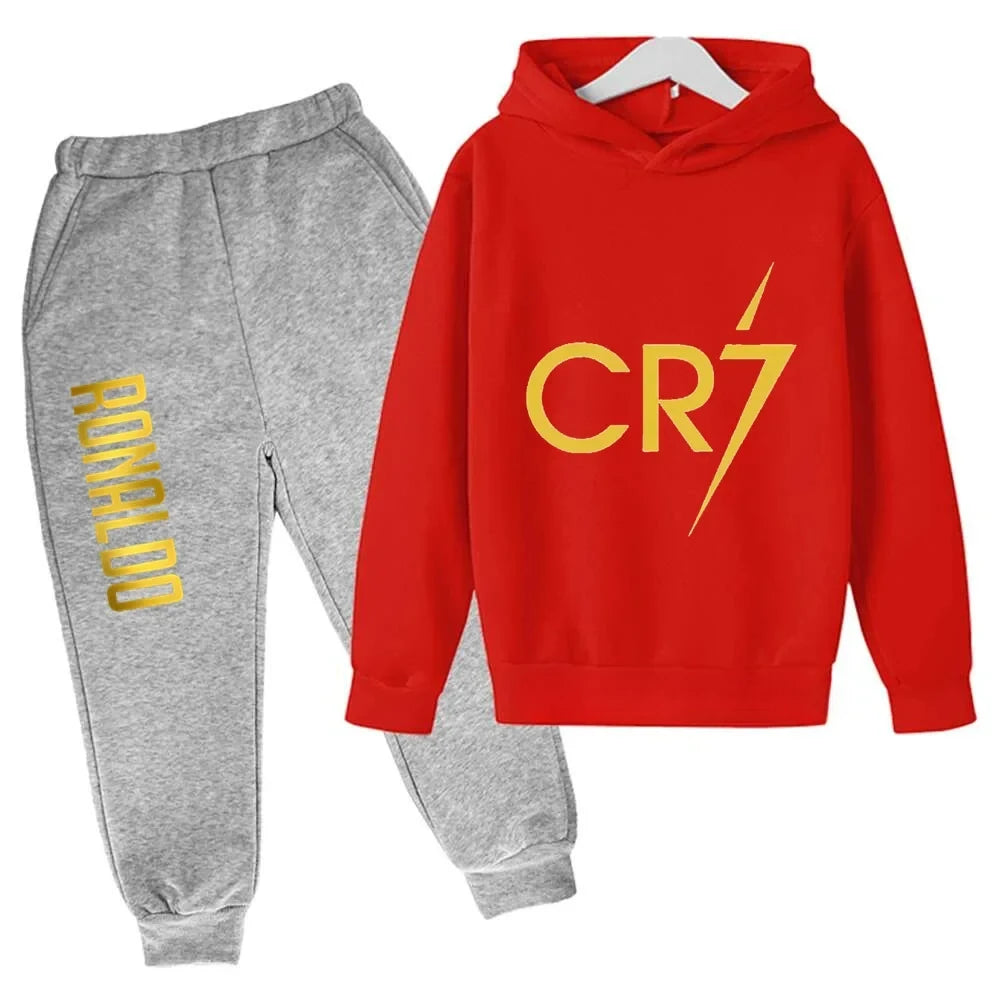 Kids' Ronaldo CR7 Print Hoodie Sweatshirt Pants Two-Piece Set