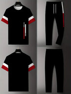 Men's Summer Striped Letter Print Breathable Round Neck T-Shirt and Shorts Set