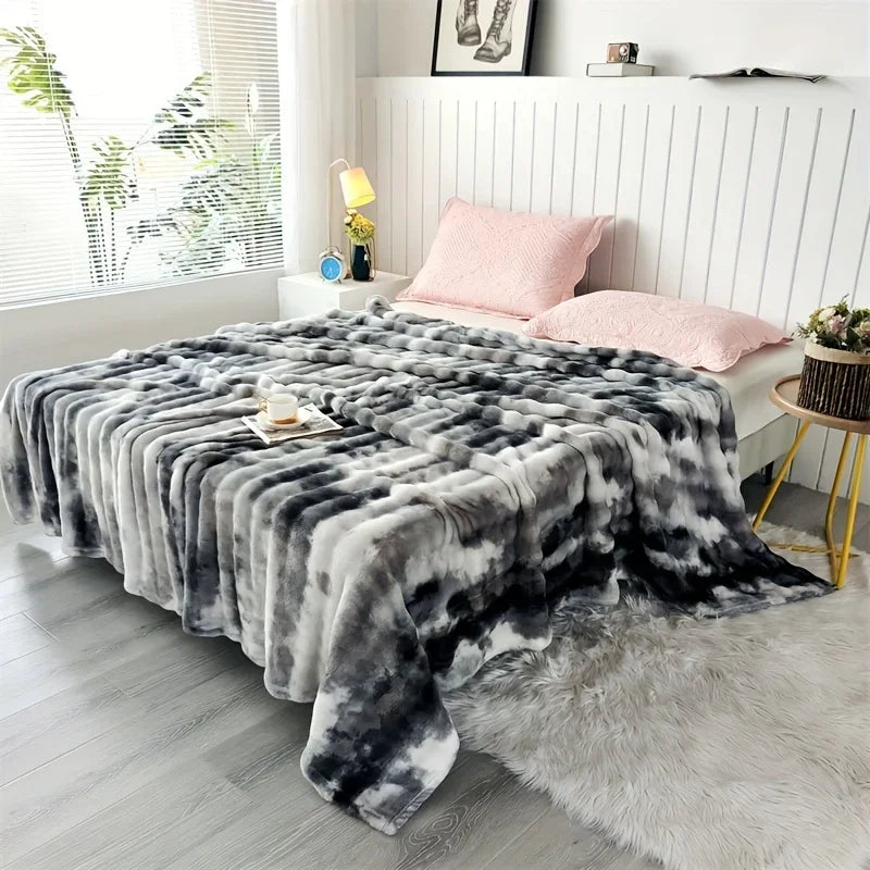 Thick Warm Faux Rabbit Fur Blanket and Soft Plush Throw