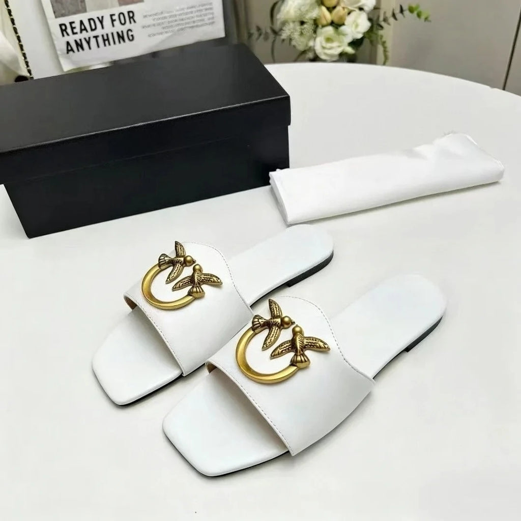 Women's Slip-On Square Toe Flat Slide Sandals