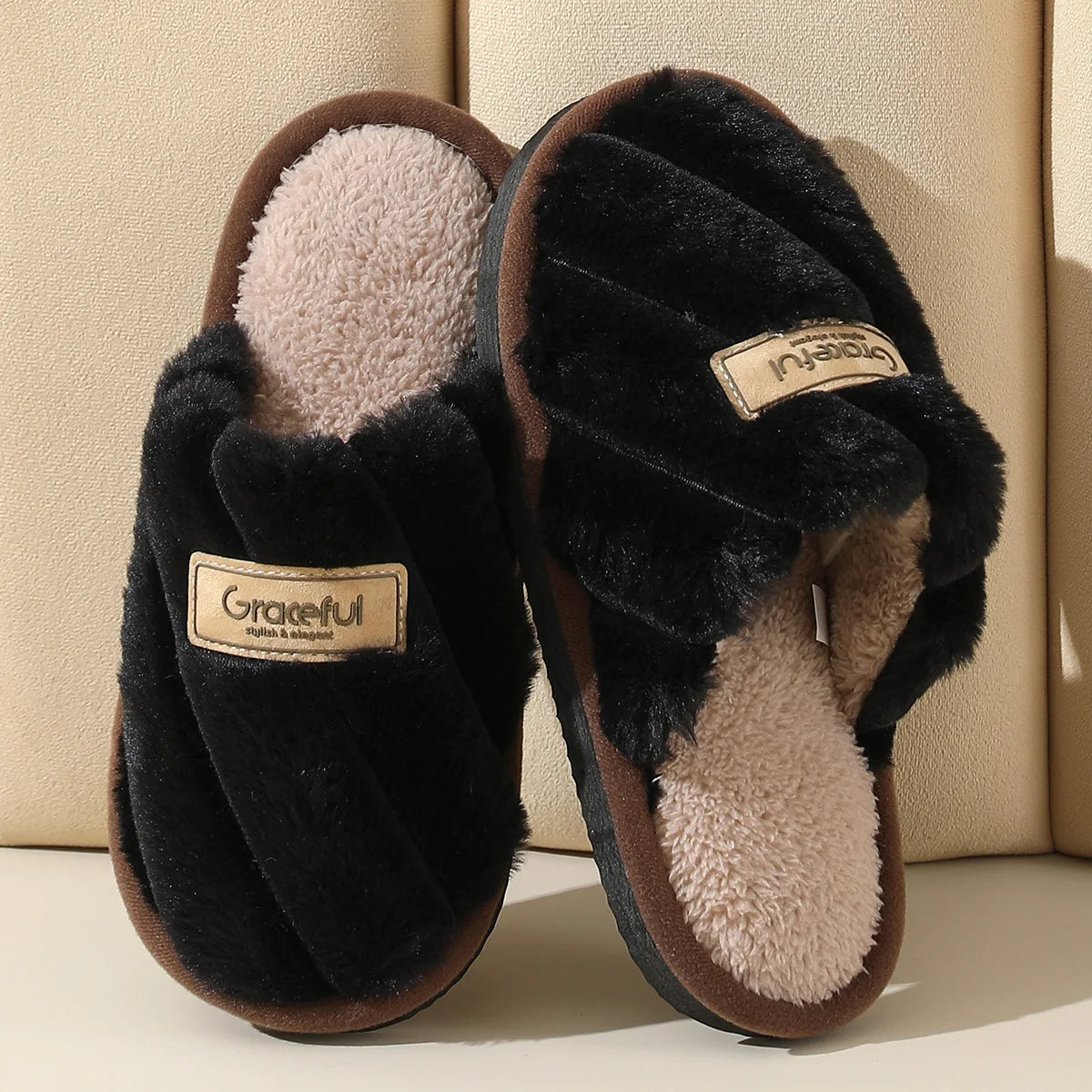 Winter Warm Plush Women's Slippers Soft Flat Indoor Bedroom Shoes