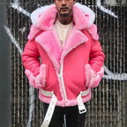 Men's Winter Warm PU Faux Fur Hooded Jacket Coat