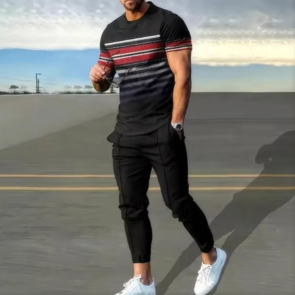 Men's 3D Print Round Neck T-Shirt and Shorts Set