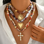 Women's Trendy Bohemian Fish Coral Beaded Wrap Pendant Necklace