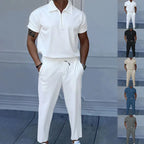 Men's Solid Color Lapel Short Sleeve Zipper Trouser Suit