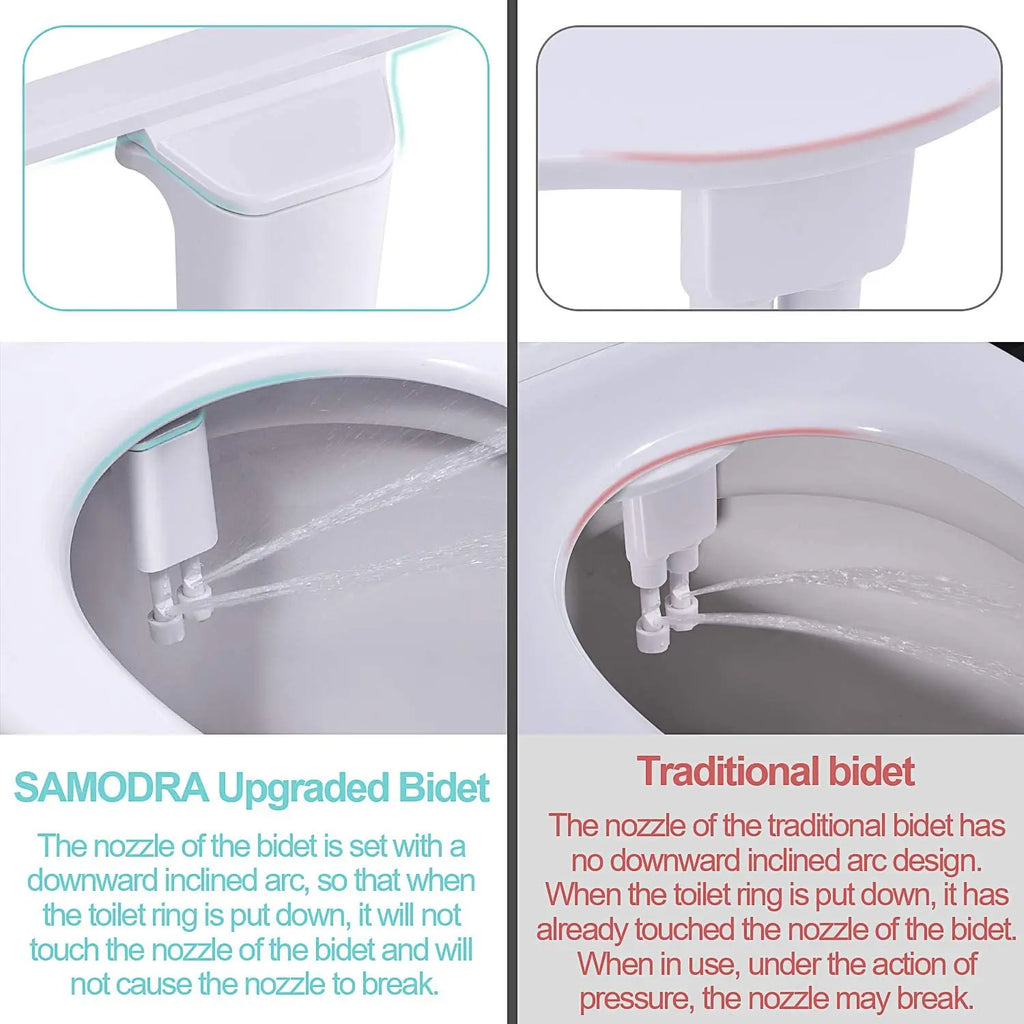 Ultra-Thin Non-Electric Bidet Toilet Seat Attachment with Dual Nozzles
