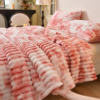 Gradient Soft Plush Flannel Blanket and Warm Coral Fleece Bed Throw