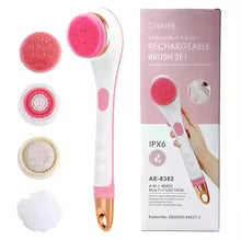 Electric Body Brush Back Scrubber Waterproof Rechargeable Exfoliating Massage Set