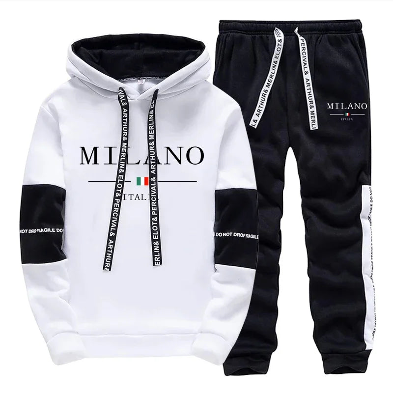 Men's Casual Printed Hoodie and Jogger Pants Tracksuit Set