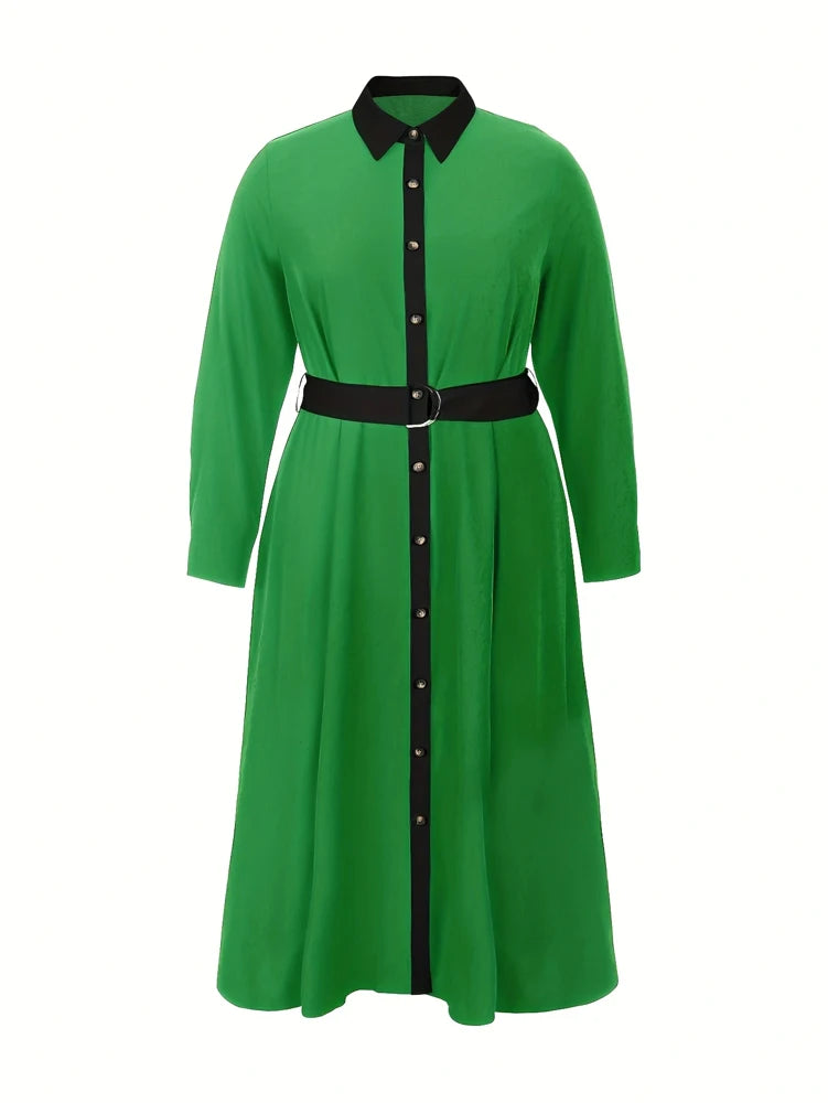 Women's Front-Tie Stand Collar Button Maxi Dress