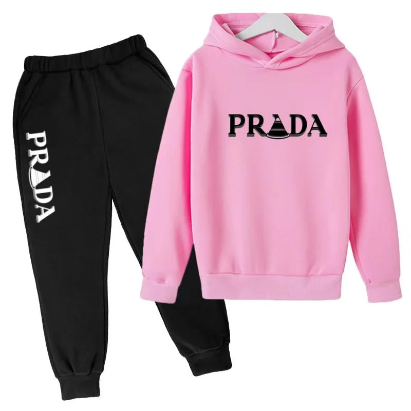 Kids' Pattern Hooded Sweatshirt Pants Two-Piece Set
