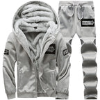 Men's Casual Plush Thickened Hoodie and Pants Two Piece Tracksuit Set