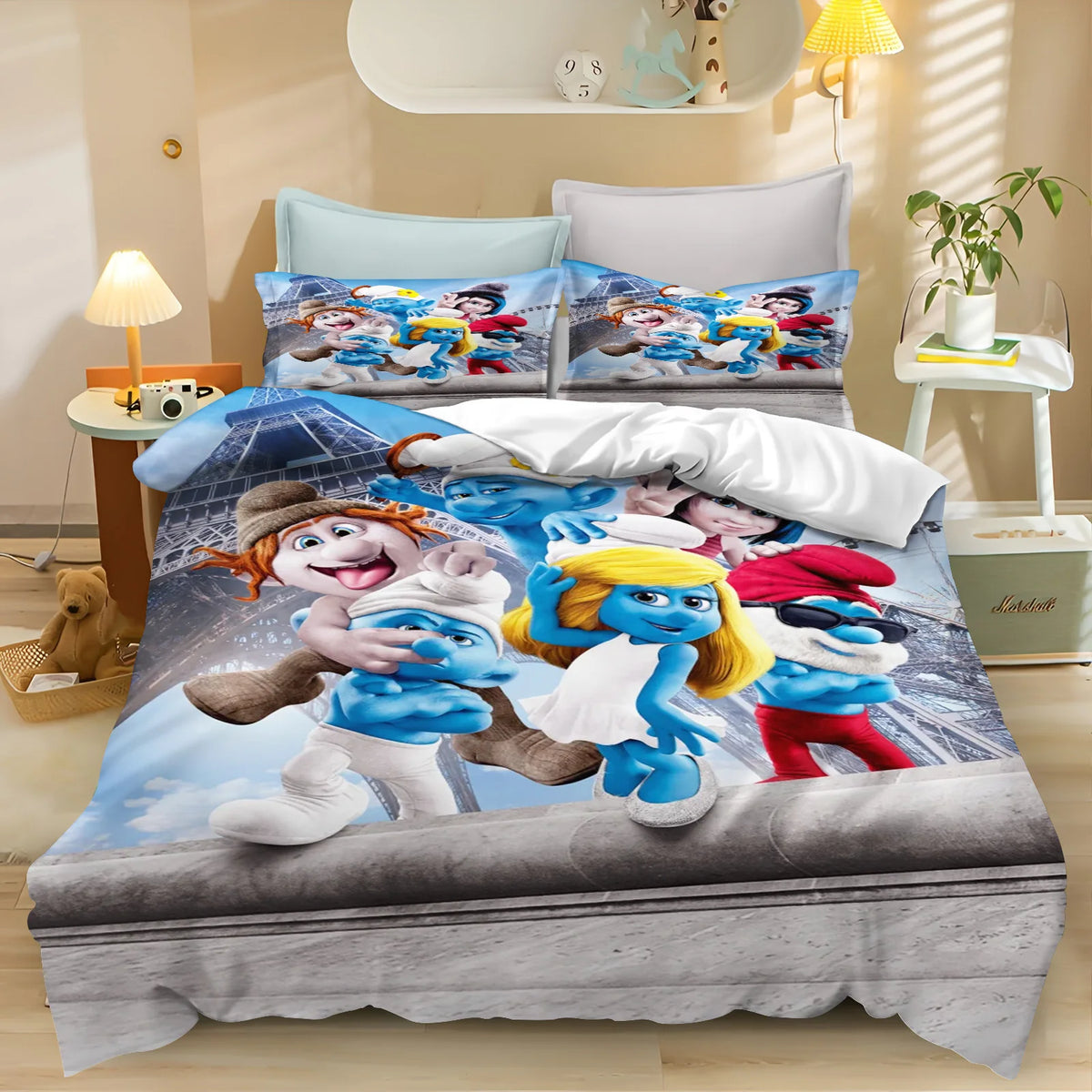 Smurfs Cartoon Duvet Cover and Polyester Bedding Set