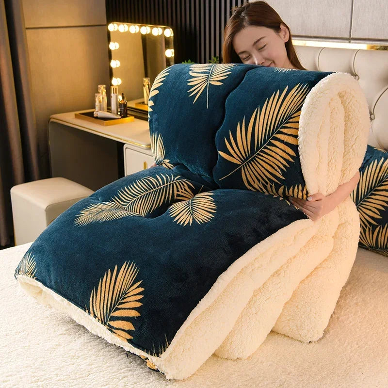 Thick Warm Fleece Quilt and Soft Fluffy Bedding Blanket