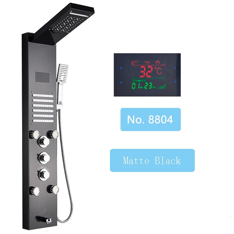 LED Rainfall Shower Panel Tower System with Massage Jets