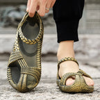 Men's Straw Summer Sandals Buckle Strap Casual Flip-Flops