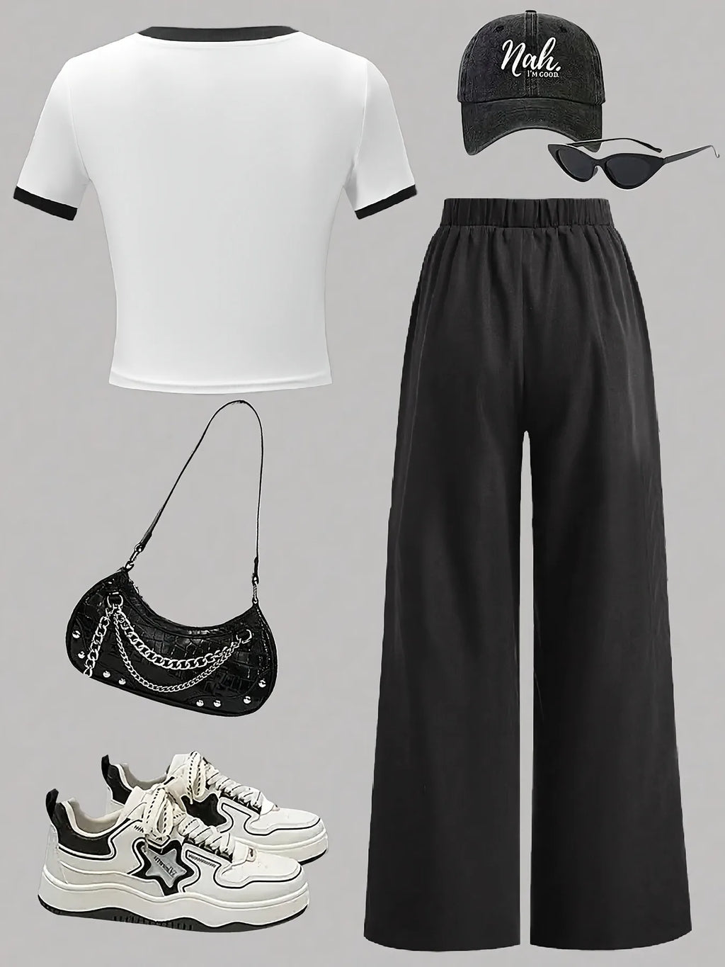 Girls' Letter Print Colorblock Top Wide Leg Pants Two-Piece Set