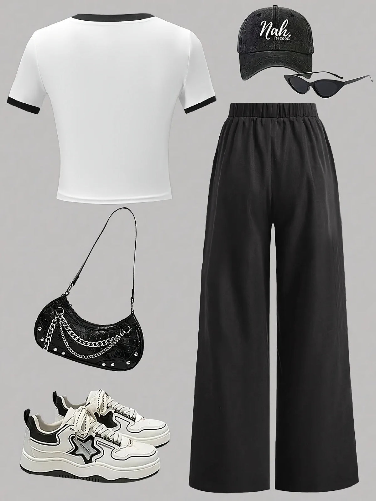 Girls' Letter Print Colorblock Top Wide Leg Pants Two-Piece Set