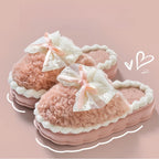 Women's Plush Bow Slippers Non-Slip Winter Indoor House Shoes
