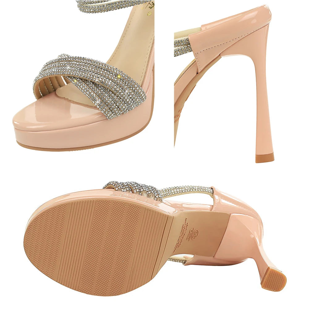 Women's Open Toe Stiletto Sandals Rhinestone 4.5-Inch Heels