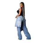 Women's Vintage High Waist Ripped Cutout Denim Jeans Pants