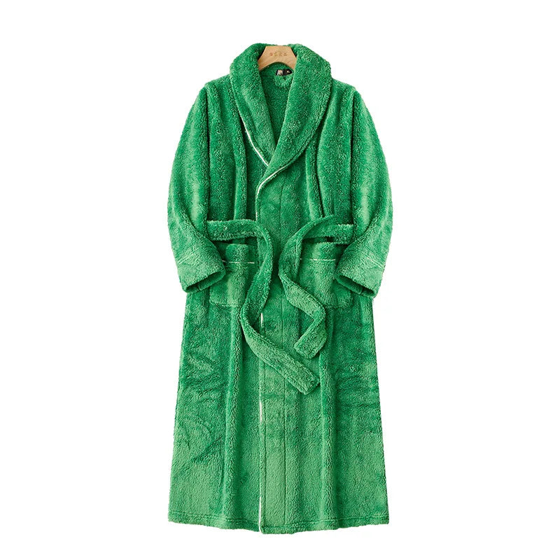 Unisex Thick Coral Fleece Warm Long Kimono Robe