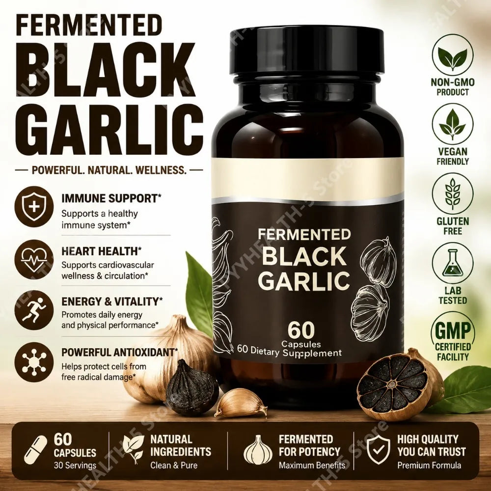 Fermented Black Garlic Capsules and Herbal Antioxidant Supplement