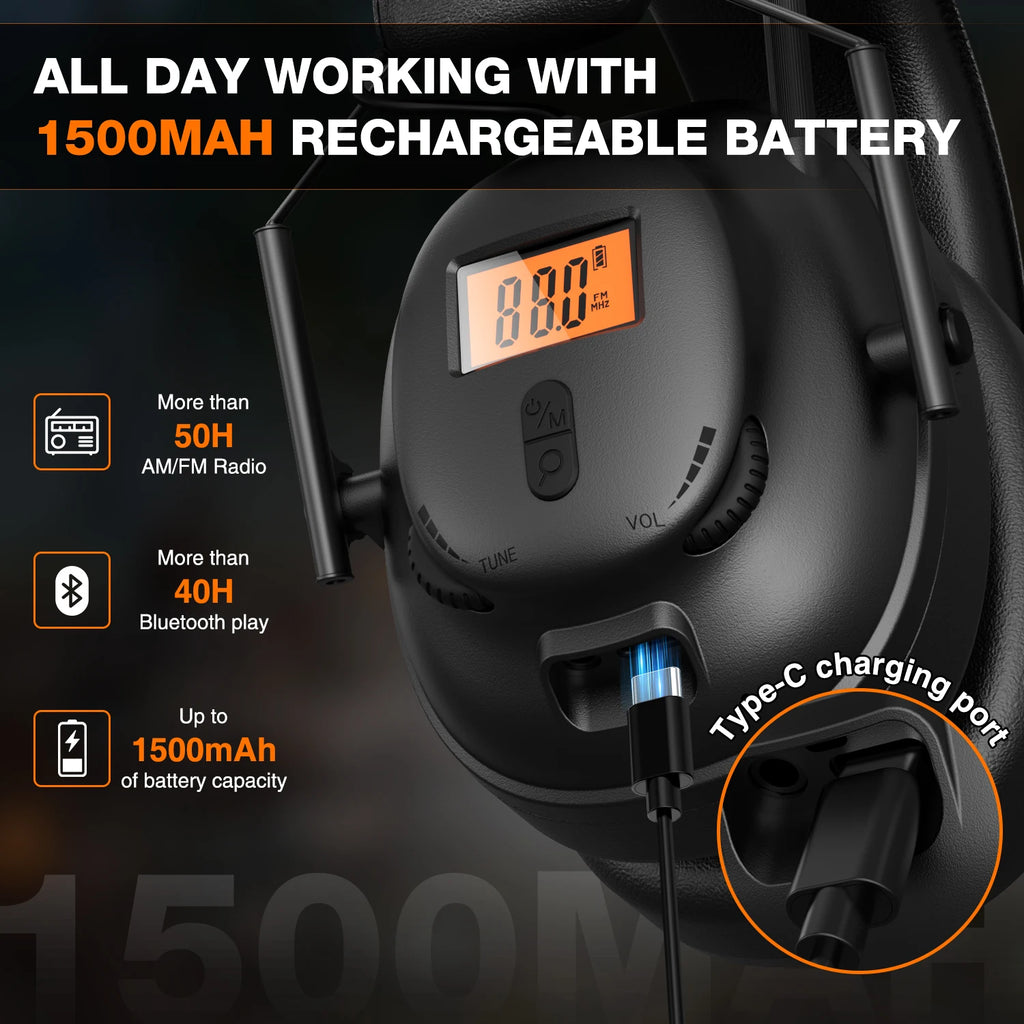 Bluetooth 5.4 AM/FM Radio Headphones with 30dB Ear Protection