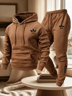Men's Warm Fleece Lined Printed Hoodie and Jogger Pants Tracksuit Set