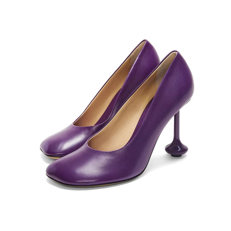 Women's Fuzzy Round Toe Wine Glass High Heel Pumps