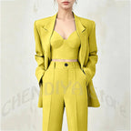 Women's Single Button Tailored Blazer and Pants Suit Set