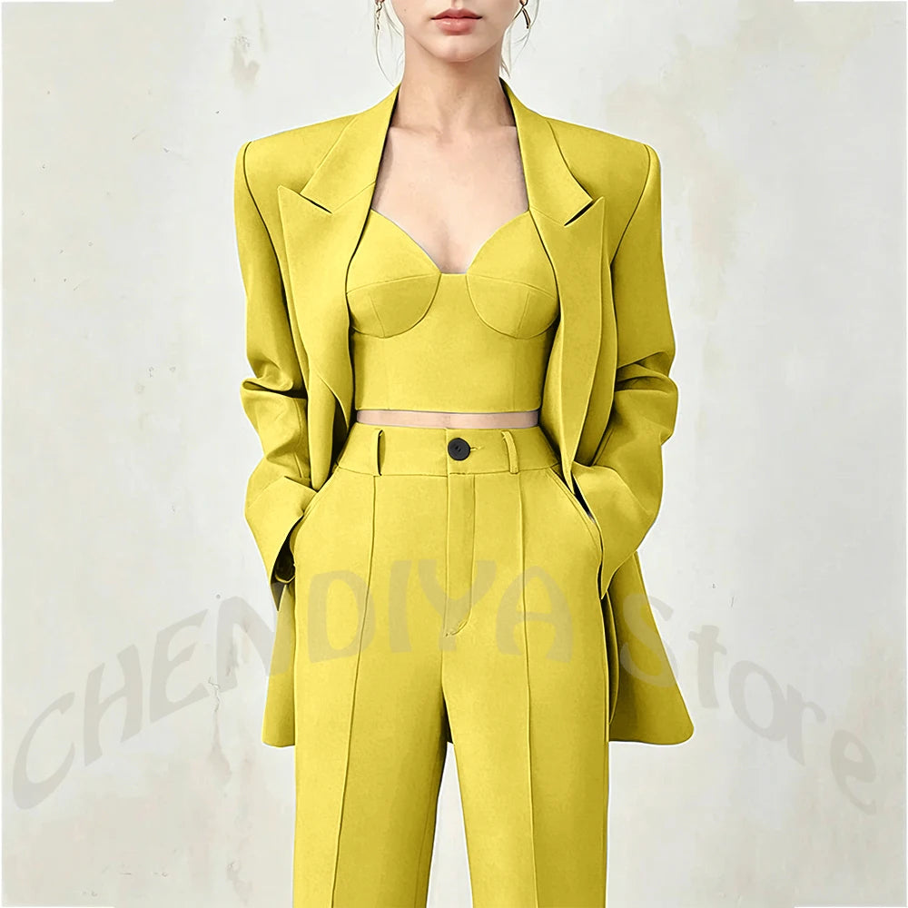 Women's Single Button Tailored Blazer and Pants Suit Set